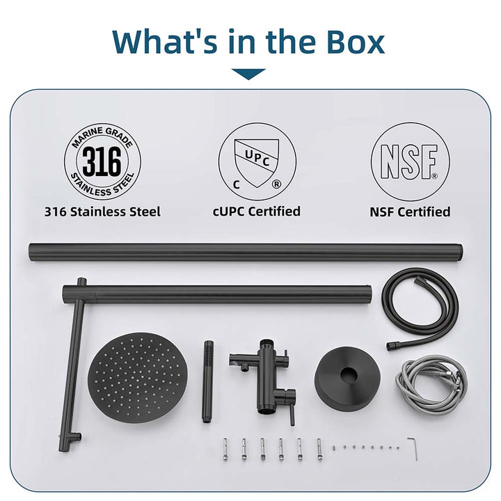What's in the box for stainless steel outdoor shower including 316 stainless steel components