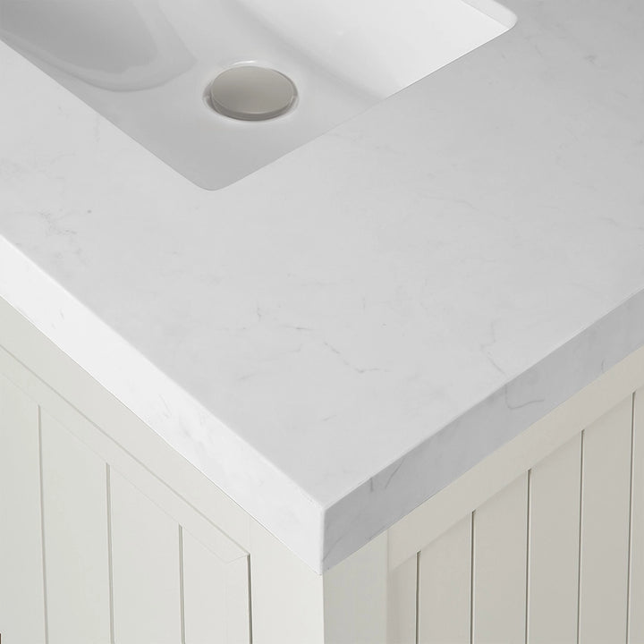 White 36 inch bathroom freestanding vanity countertop corner view