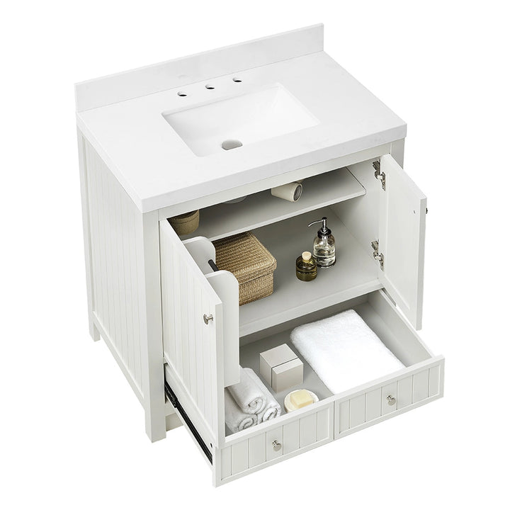 White 36 inch bathroom freestanding vanity with open drawer