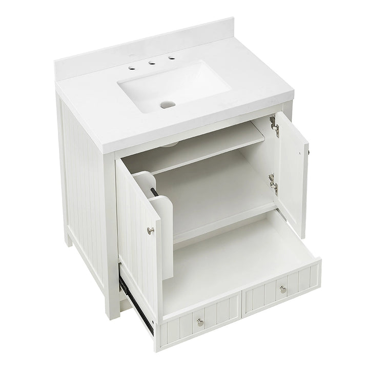 White 36 inch bathroom freestanding vanity with empty drawer