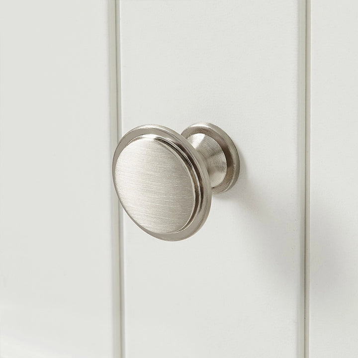 White 36 inch bathroom freestanding vanity door knob detail
