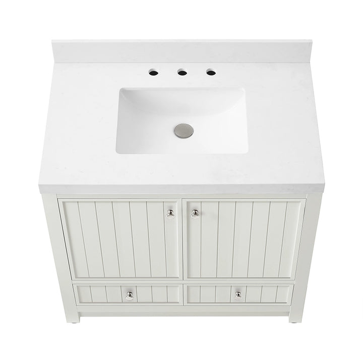 White 36 inch bathroom freestanding vanity with sink top