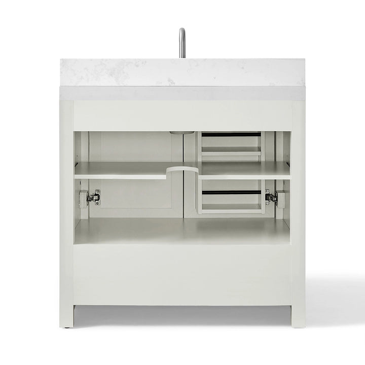 White 36 inch bathroom freestanding vanity interior storage