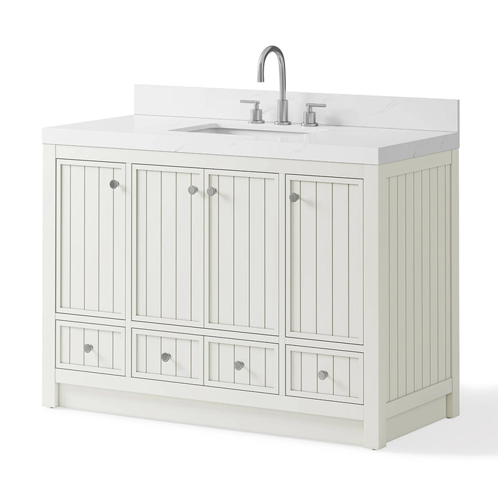 White 48 inch freestanding bathroom vanity angled cabinet view