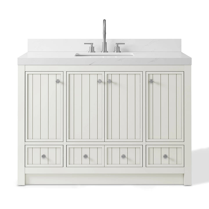 White 48 inch bathroom freestanding vanity front cabinet view