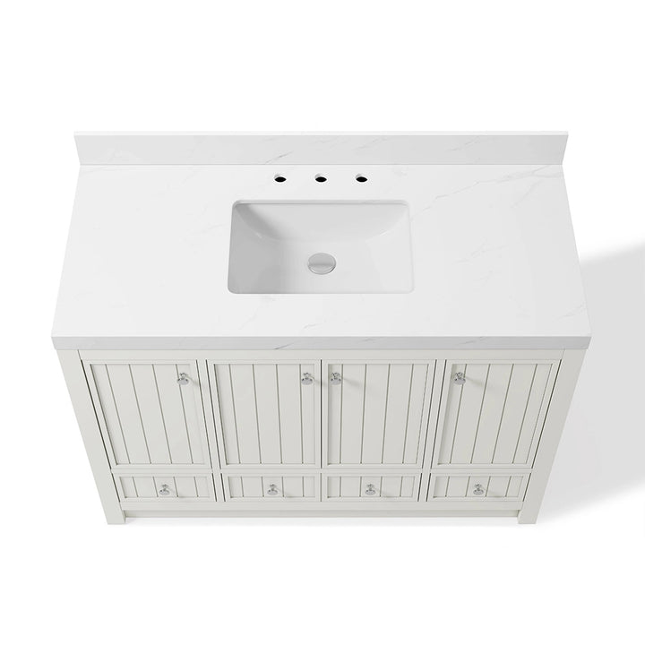 White 48 inch freestanding bathroom vanity top view with sink