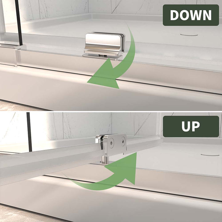 White bathroom shower door with lifting mechanism