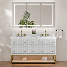 60-In Fluted Solid Wood Bathroom Vanity, PU Lacquer, Half-Frame Steel Base – Double Sink