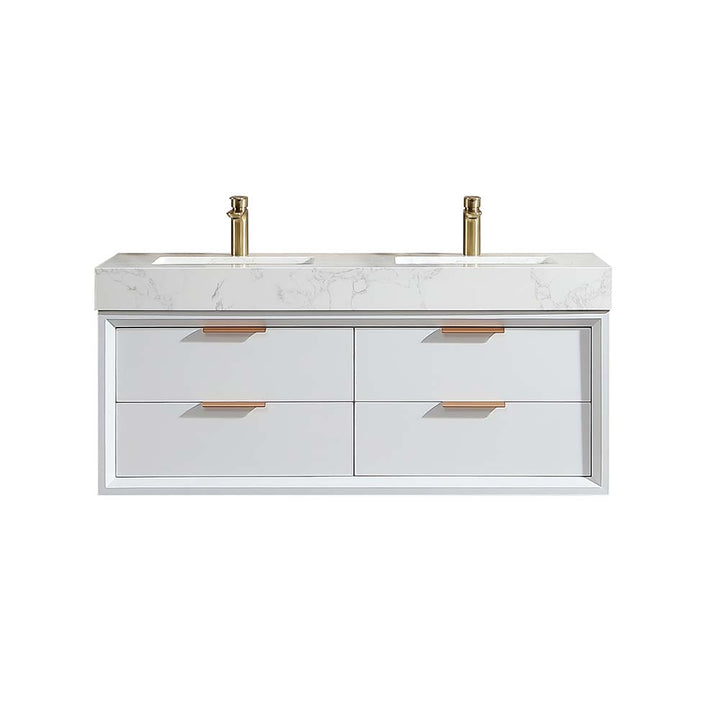 Solid wood bathroom vanity white finish with double sink front view
