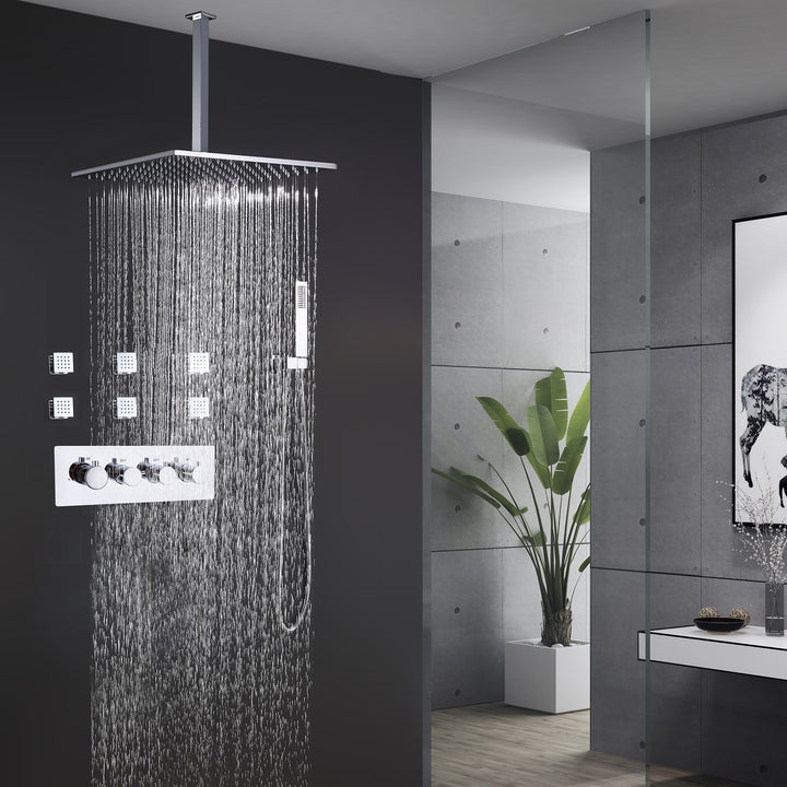 Thermostatic Rain Shower System with Hand Shower & Body Jets-Chrome - Modland