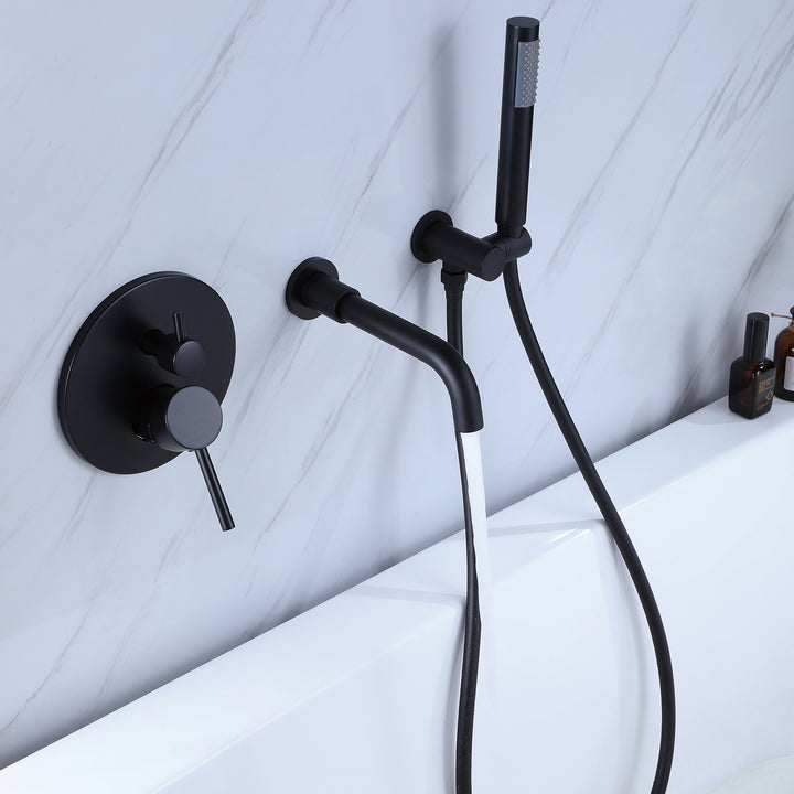 Modern Dual Handle Wall Mounted Tub Spout with Handheld Shower - Modland