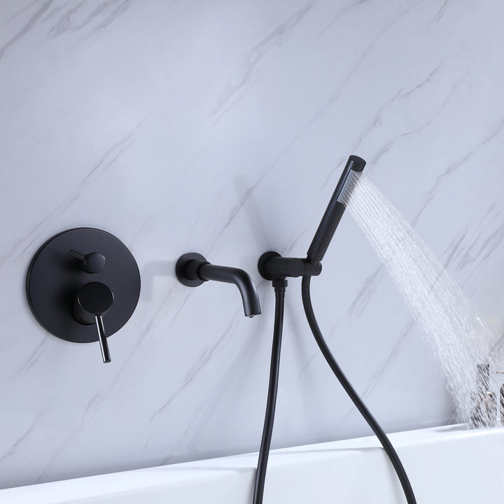 Modern Dual Handle Wall Mounted Tub Spout with Handheld Shower - Modland