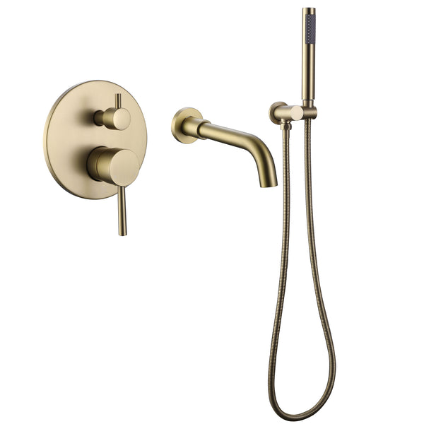 Modern Dual Handle Wall Mounted Tub Spout with Handheld Shower - Modland