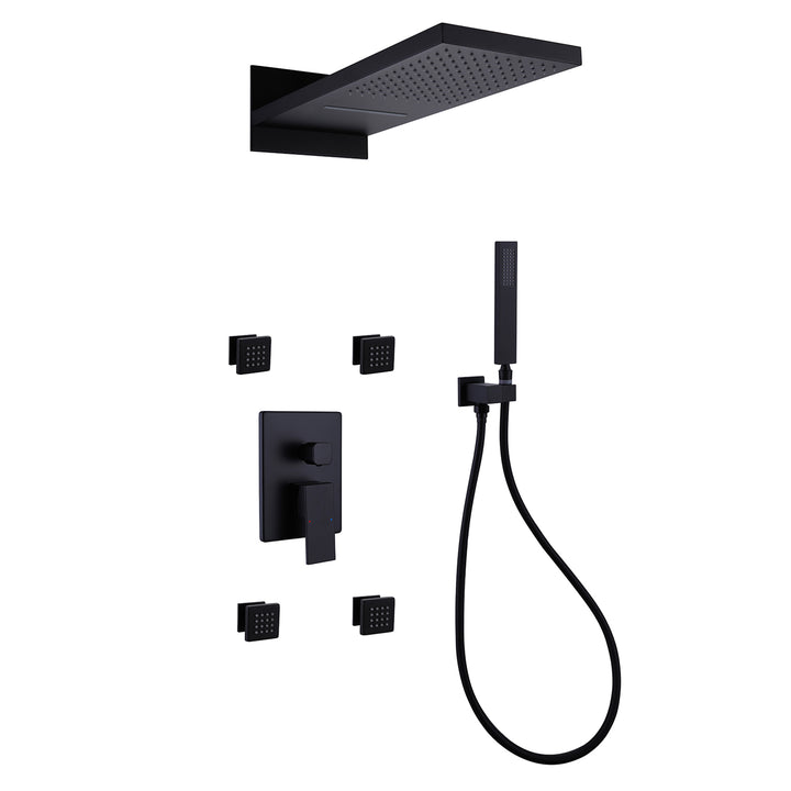 Luxury Pressure Balanced Waterfall Shower System with Hand Shower & Body Jets - Modland