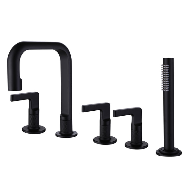 Modern Triple Handle Deck Mounted Tub Faucet with Handshower