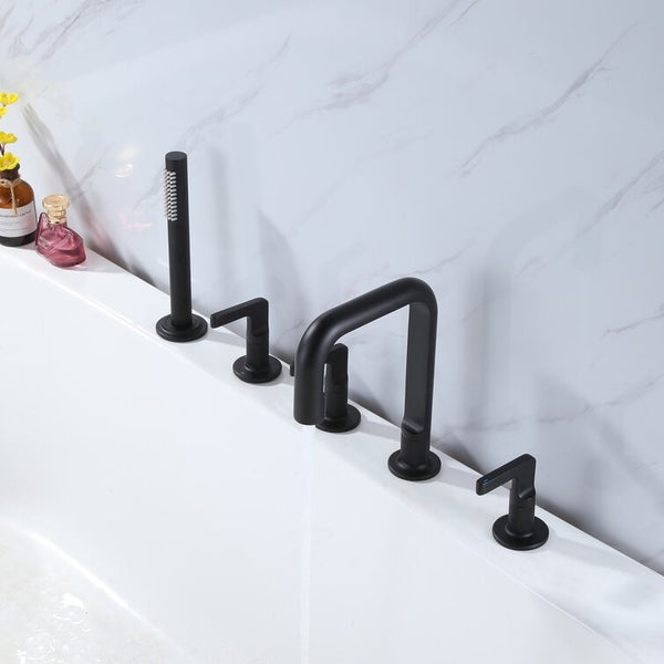 Modern Triple Handle Deck Mounted Tub Faucet with Handshower - Modland