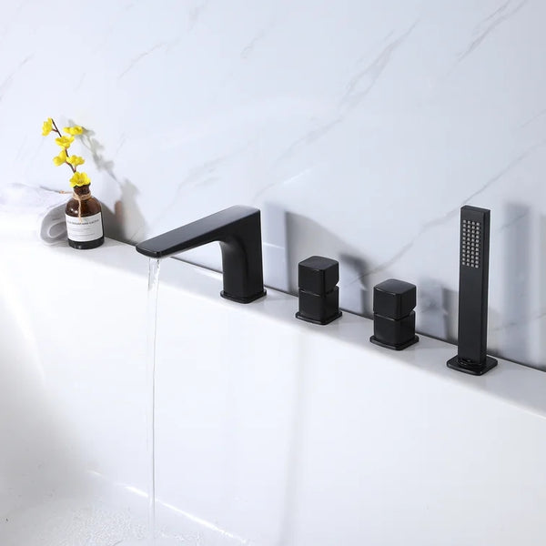 Deck Mount Roman Dual Handles Tub Faucet with Hand Shower - Modland