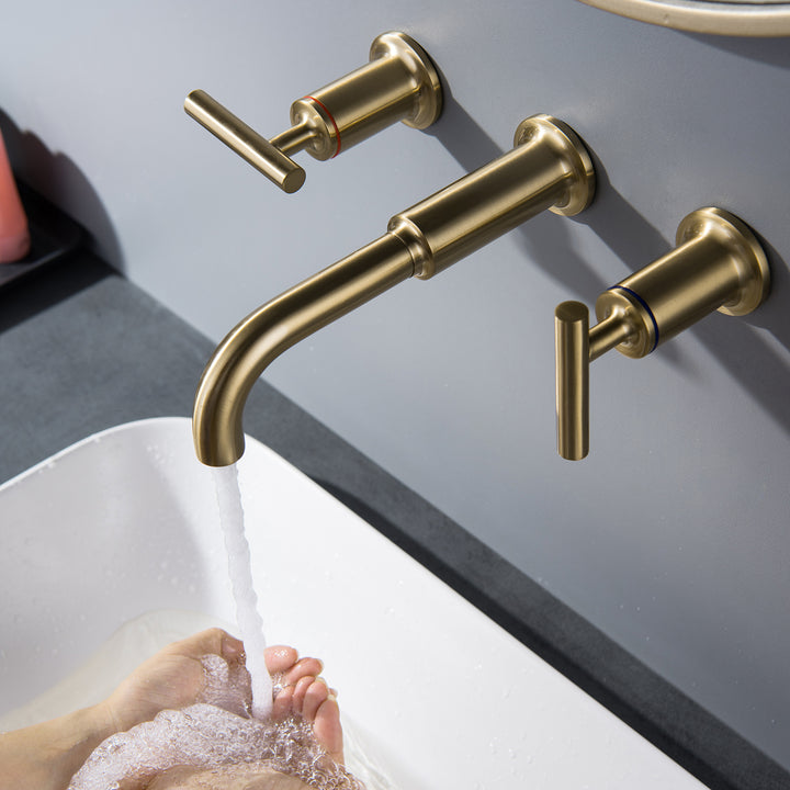 Luxury Dual Handle Wall Mounted Bathroom Faucet Gold/Black - Modland