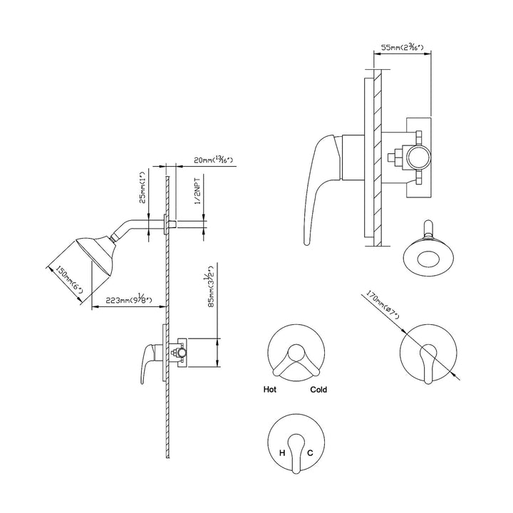 Pressure Balanced 5-Function Shower Faucet with Rough-in Valve - Modland