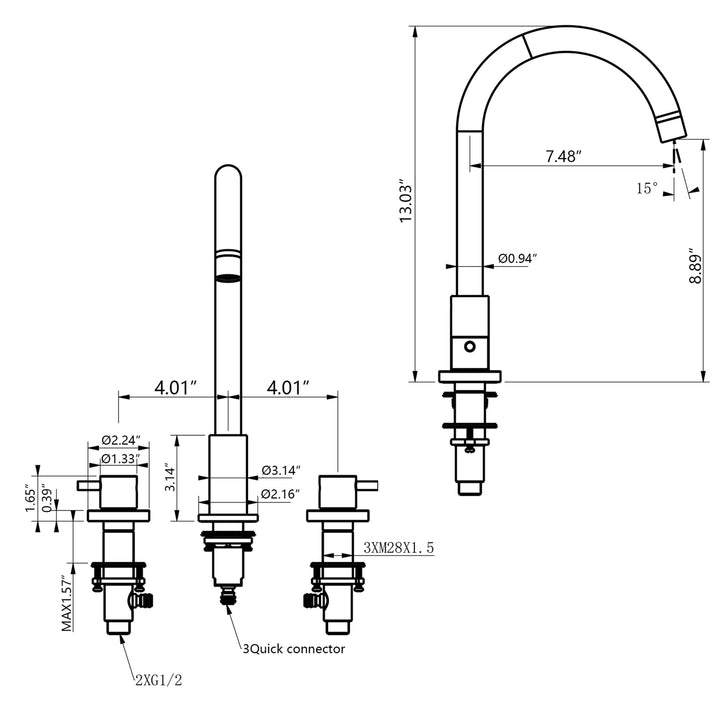 Deck Mounted Dual Handles Widespread Bathroom Faucet - Modland