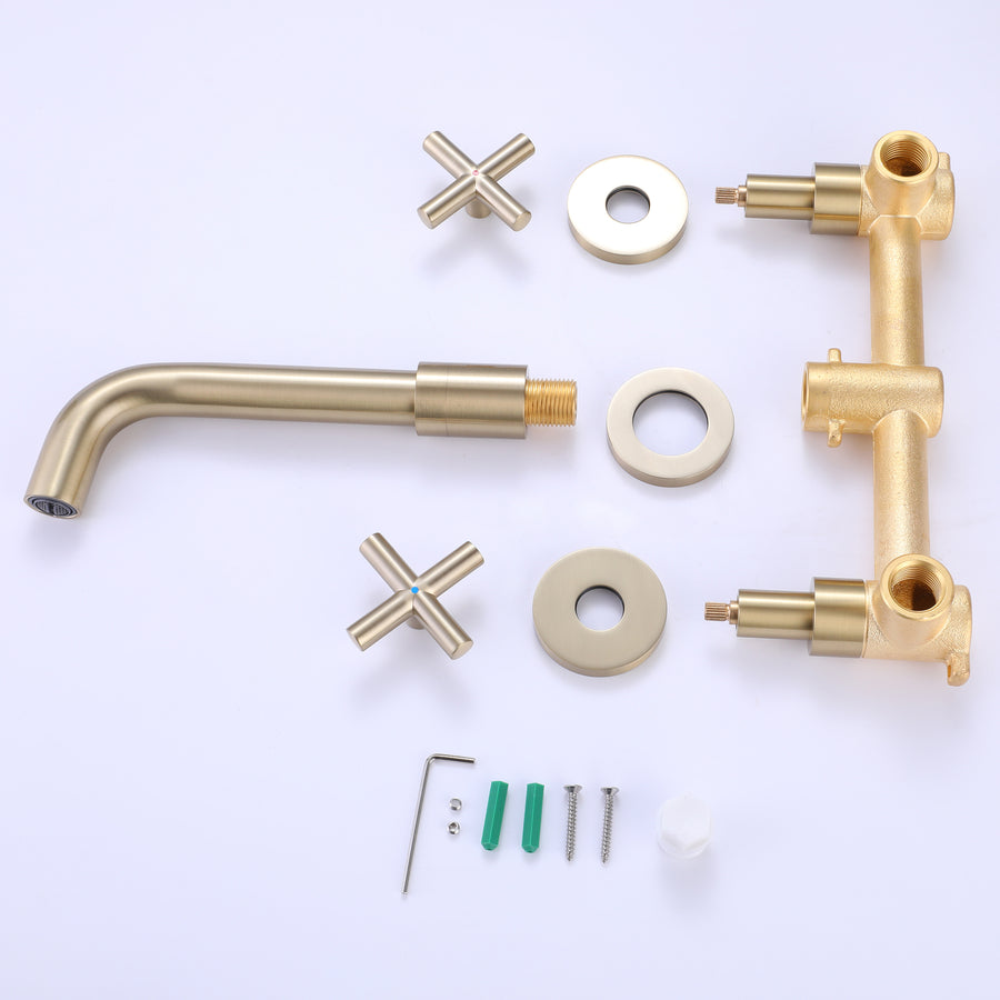 Brushed Brass Wall-Mounted Bathroom Faucet Assembly Kit
