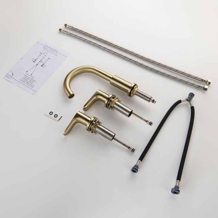 Deck Mounted Dual Handles High-Arc Widespread Bathroom Faucet - Modland