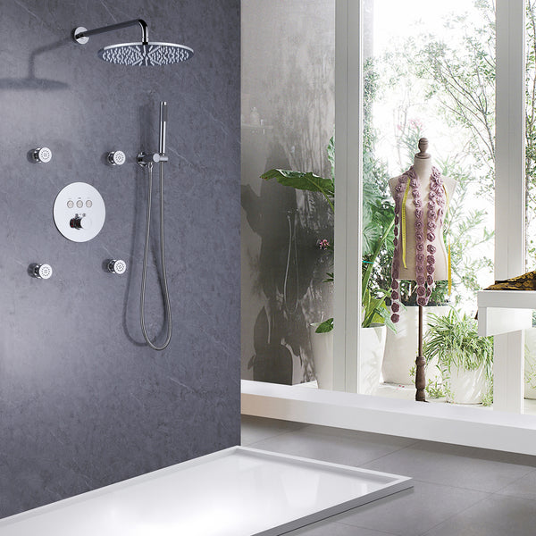 Thermostatic Complete Shower System With Shower Head Hand Shower And 4 Body Jets - Modland