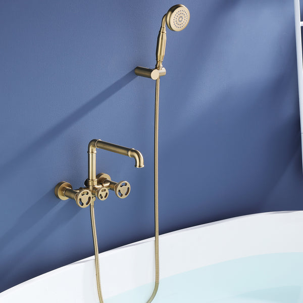 Retro Wall Mounted Clawfoot Tub Faucet Trim With Diverter And Handshower - Modland