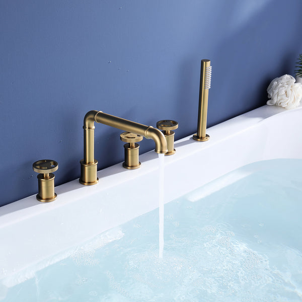 Modern 3-Handle Deck Mounted Roman Tub Faucet With Handshower - Modland
