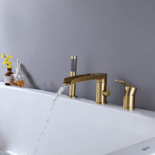 Double Handles Deck Mounted Roman Tub Faucet with Handshower - Modland