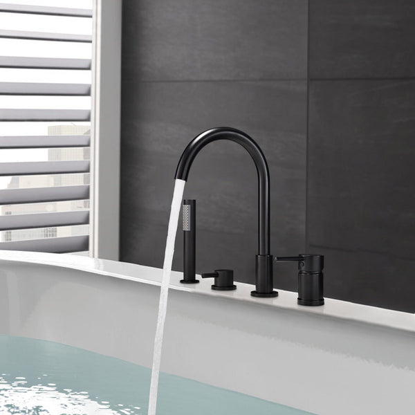 Deck Mounted Tub Faucet with Handshower and Double Lever Handles - Modland