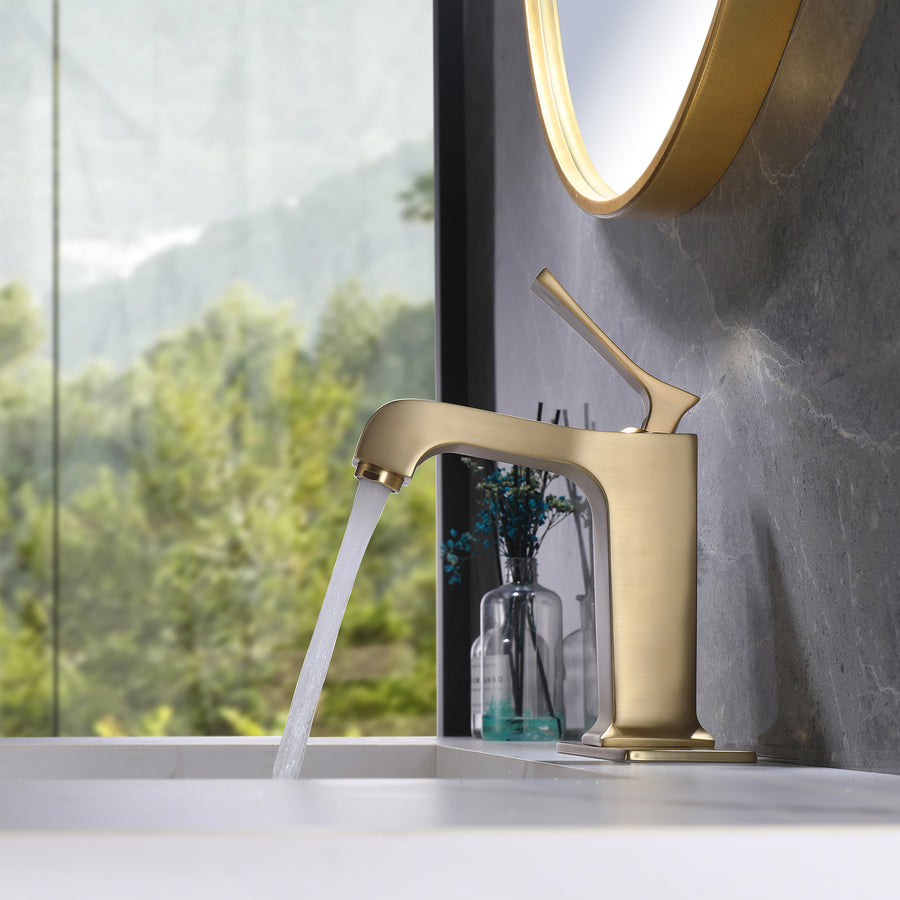 Brushed Gold Single-Handle Bathroom Faucet with Modern Design