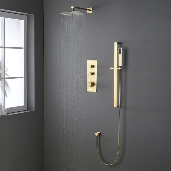 Thermostatic Rain Shower System with Hand Shower-Includes Rough-in Valve - Modland