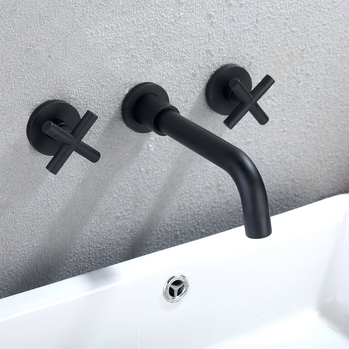Dual-Handle Wall-Mounted Bathroom Sink Faucet with Three Holes - Modland