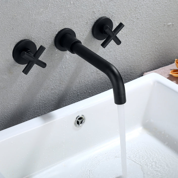 Dual-Handle Wall-Mounted Bathroom Sink Faucet with Three Holes - Modland