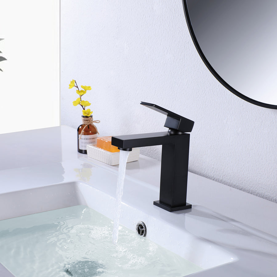 Matte Black Single-Handle Square Bathroom Faucet