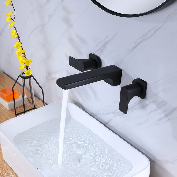 Sleek Dual-Handle Wall-Mount Bathroom Sink Faucet for Modern Elegance - Modland