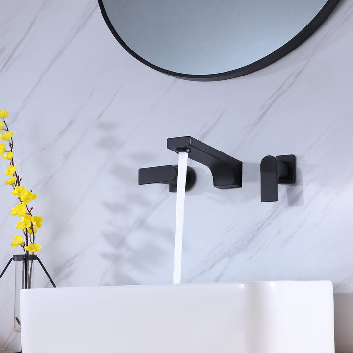 Sleek Dual-Handle Wall-Mount Bathroom Sink Faucet for Modern Elegance - Modland