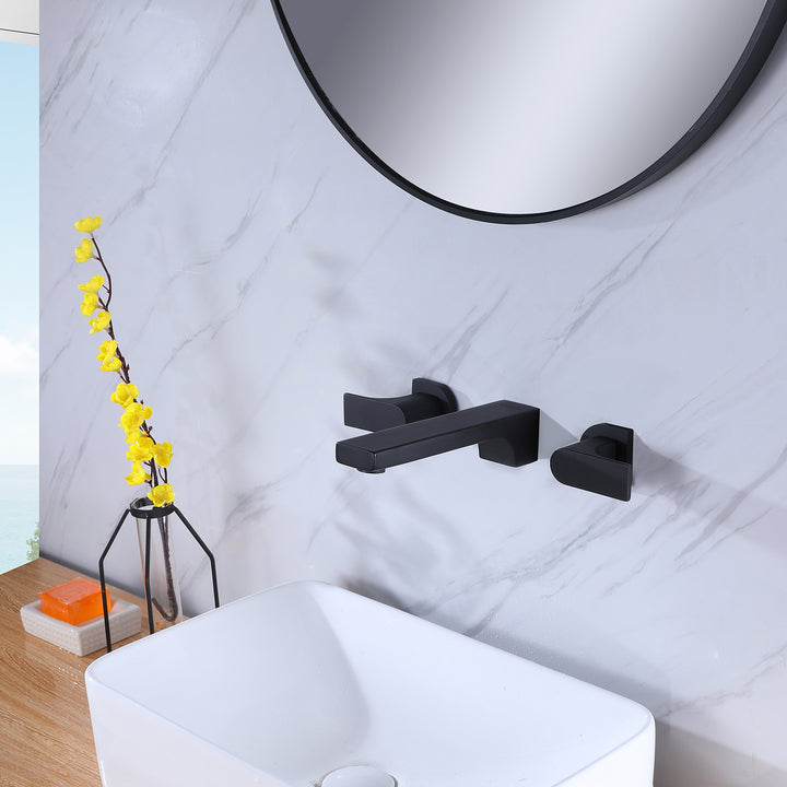 Sleek Dual-Handle Wall-Mount Bathroom Sink Faucet for Modern Elegance - Modland