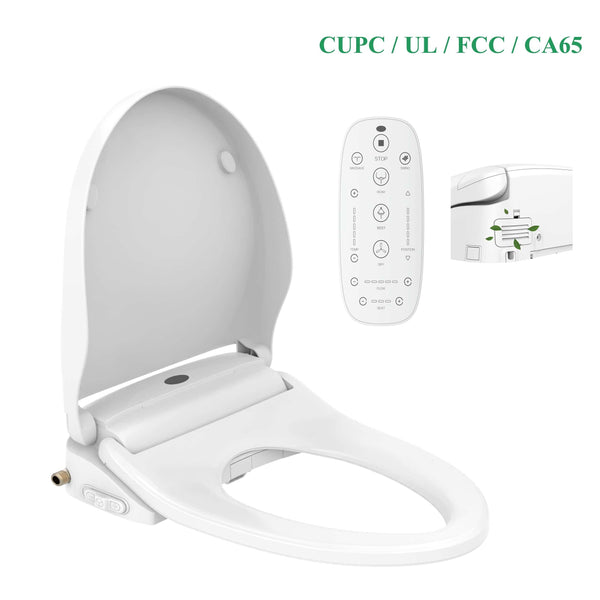 Soft Close and Heated Smart Bidet Toilet Seat for Elongated Toilets with Remote and Lighted